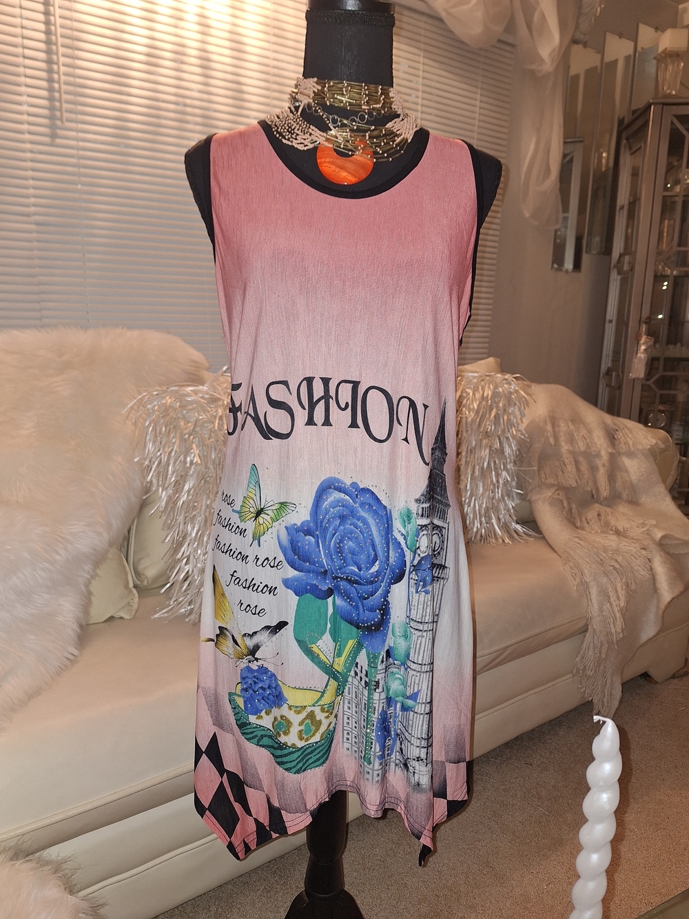 Sleeveless Pink Ombre Floral Fashion Dress